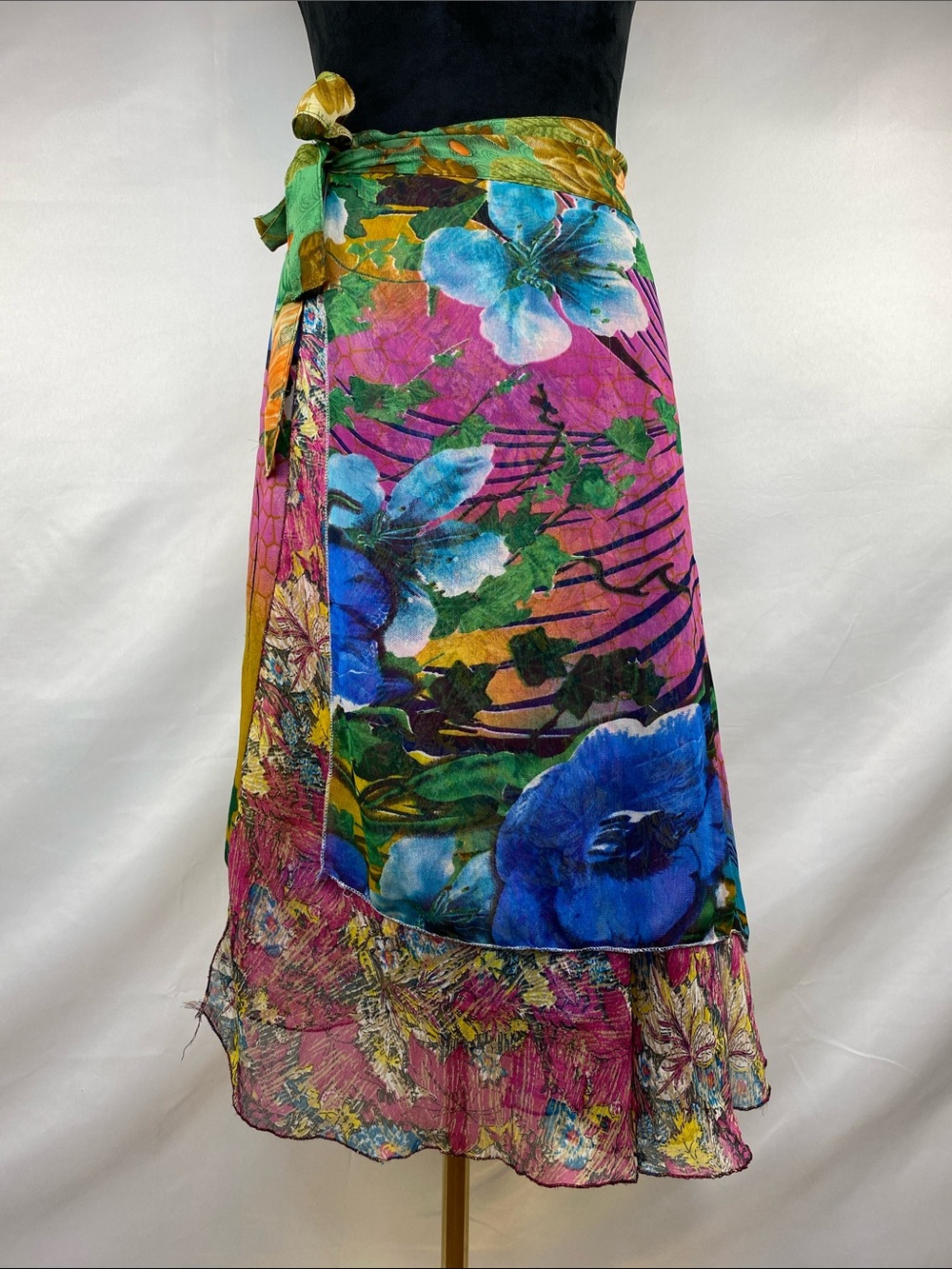 Vintage Skye Osborn Boho Sheer Floral Layered Wrap Skirt One Size